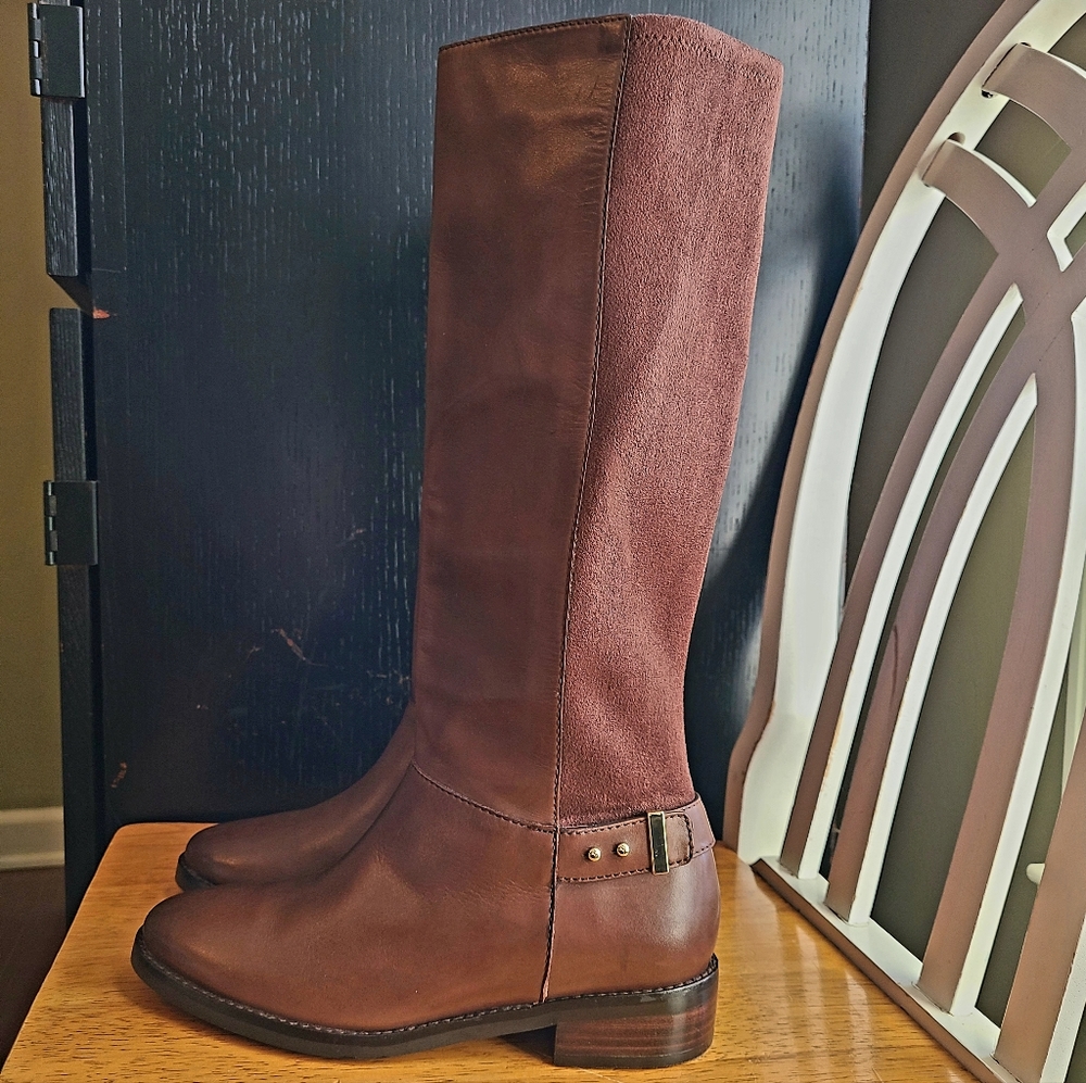 Cole Haan Chestnut Brown Leather Suede Adler Tall Buckle Boots Women's Size 6.5